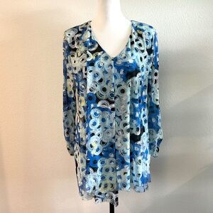 ALFANI Blue Black Lightweight Layered Blouse Size Extra Large